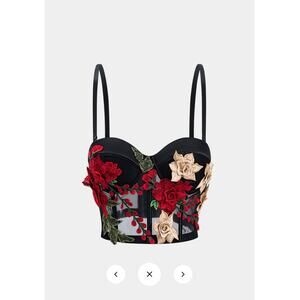 Commense Mesh Sheer Slip Appliques Bustier Cami Top